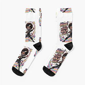 Ninja Birthday Girl Design Featuring a Brave Cartoon Character Socks