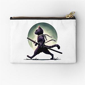Cool Black Cat Samurai Anime Art Pouch