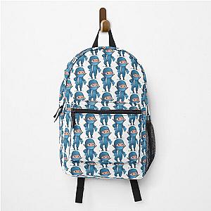 Confused Cartoon Ninja in a Blue Backpack