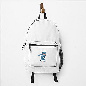 Determined Cartoon Ninja with Shuriken Backpack