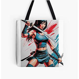 Female ninja with katana tote bag