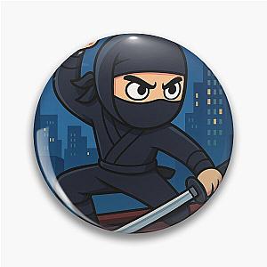 Cartoon Ninja Warrior on Rooftop Night Skyscraper Scene Pin