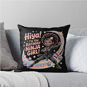 Adorable Ninja Birthday Girl Featuring a Brave Cartoon Character Throw Pillow