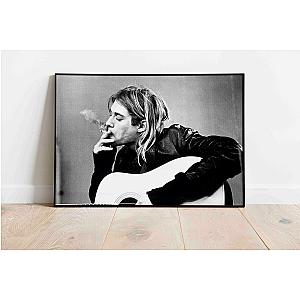 Kurt Cobain Poster Print, black and white icon smoking a cigarette music singer ET0610