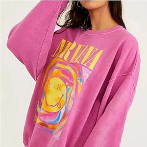 Nirvana Smiley Face Crewneck Sweatshirt - Heliconia and More Colors ET0610