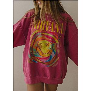 N.i.r.v.a.n.a Smiley Face Sweatshirt; Smiley Face Heliconia Pink Sweatshirt ET0610