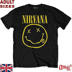 Nirvana Adult T Shirts-Unisex Sizes-Black-Inverse Smiley-Adult Unisex-Official ET0610