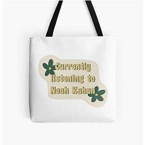 Currently Listening to Noah Kahan with Green Flowers All Over Print Tote Bag RB1508