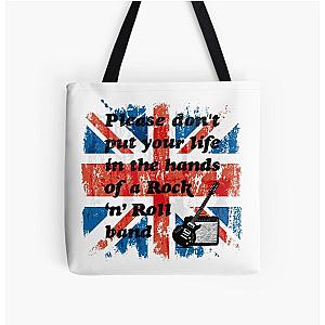 Please don t put your life in the hands of a Rock ‘n’ Roll band  Oasis  Lyrics  Union Jack All Over Print Tote Bag RB1412