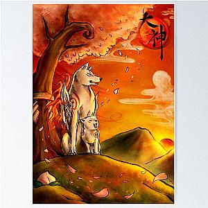 Okami wolf and pup Poster