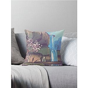 Okami Video Game Sakura Blossom Cherry Waterfall Rainbow Throw Pillow