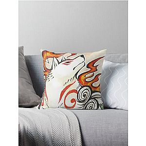 Okami Wolf God Spirit Japanese Aesthetic Throw Pillow