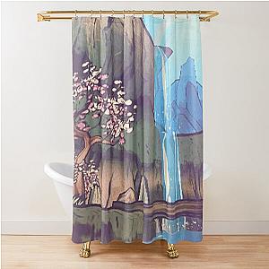 Okami Video Game Sakura Blossom Cherry Waterfall Rainbow Shower Curtain