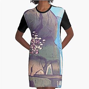 Okami Video Game Sakura Blossom Cherry Waterfall Rainbow Graphic T-Shirt Dress