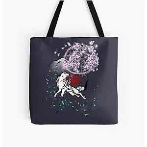 Amaterasu Okami with Cherry Blossoms All Over Print Tote Bag