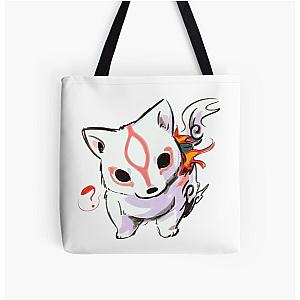 Baby Okami questioning All Over Print Tote Bag