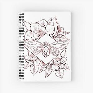 Red Cicada and Magnolia flower design, periodical cicada Spiral Notebook