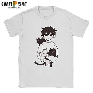 Omori Sunny And Meow Cat Cartoon Anime Game Round Neck T-Shirts