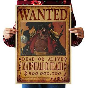 One Piece Merch - Dead or Alive Blackbeard Marshall D Teach Wanted Bounty Poster ANM0608