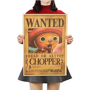 One Piece Merch - Tony Chopper Classic Wanted Dead Or Alive Poster Wall Sticker ANM0608