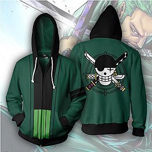 One Piece Merch - Roronoa Zoro Jolly Roger Zipper Hoodie ANM0608