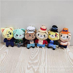 14cm 6pcs/set One Piece With Cat Patch Mask Plush Doll Keychain