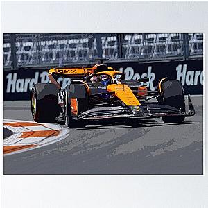 Oscar Piastri racing his 2024 F1 race car at the Miami Grand Prix Poster