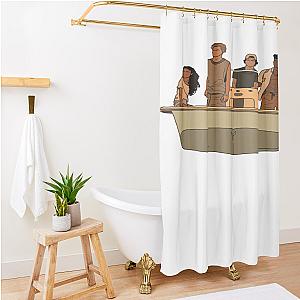 Outer Banks Pogues Kiara Jj John B And Pope In Black Outline Shower Curtain Premium Merch Store