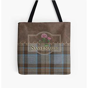 Outlander - Sassenach Leather and Tartan with Thistles and Leaves All Over Print Tote Bag