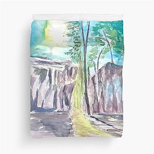 Ozark Hiking Watercolor Trail Scene  Duvet Cover