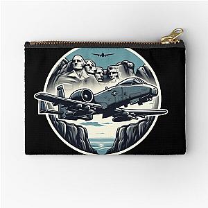 A-10 warthog flying over Mount Rushmore valley  Zipper Pouch