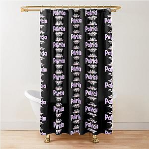 Purple Flower Black Name Label Shower Curtain