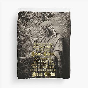 Jesus Christ sculpture I Peter 1:3 English - Gold Gothic - Praise Be to The God And Father Of Our Lord Jesus Christ Duvet Cover