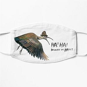 Watercolor happy Hadeda bird wearing Pharrell Williams hat Flat Mask