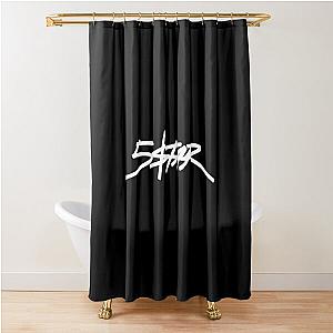 Plaquebo Max Five Star White on Black Shower Curtain