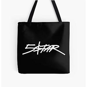 Plaqueboymax Five Star White on Black All Over Print Tote Bag