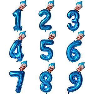 Cartoon Plim Plip Clown Foil Balloons Blue Number Birthday Party Decoration
