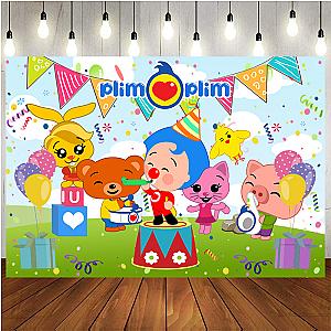 Plim Plim Cartoon Backdrop Kids Birthday Party Decoration Banner