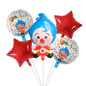5pcs Cartoon Plim Plip Clown Foil Balloons Happy Birthday Party Decorations
