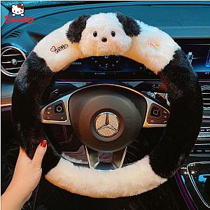 Pochacco Plush Black and White Car Steering Wheel Cover