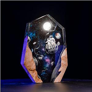 Astronauts in Galaxyspace Resin Lamp - Hexagon - Breakwooden BR2812