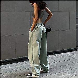 Low Rise Drawstring Green Parachute Pant