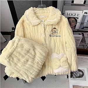 Pompompurin Yellow Cartoon Dog Flannel Winter Warm Nightwear Pajamas