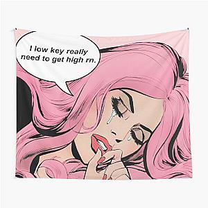 Pop Smoke Tapestries - Pop Art Comic Vintage Romance Crying Sad Girl s Pink Hair Get High Weed Tapestry