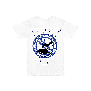 Pop Smoke x Vlone Stop Snitching T-Shirt White/Blue Official Merch