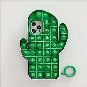 Green Cactus Silicone Phone Case For iPhone Simple Dimple Fidget Toy Pop It Accessories