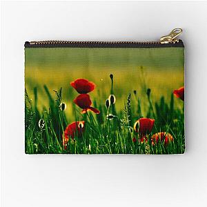 Red Poppy Flower Landscape Nature Zipper Pouch