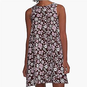 Pretty in Pink Flowers Spring Floral Pattern - Maroon A-Line Dress