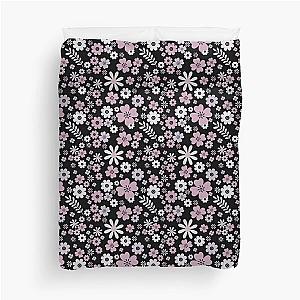 Pretty in Pink Flowers Spring Floral Pattern - Black Duvet Cover