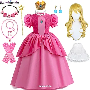 Peach Princess Cosplay Girl Game Role Playing Costume Dress